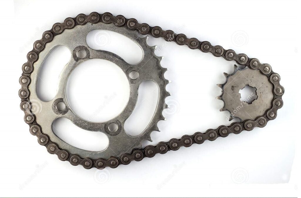 a set of chain and sprocket most motorcycles use. Motorcycle or okada spare parts